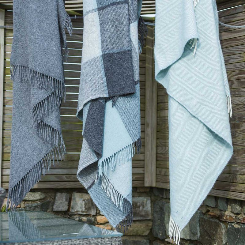 Tweedmill Pure New Wool Block Check Duck Egg Throw image number 1